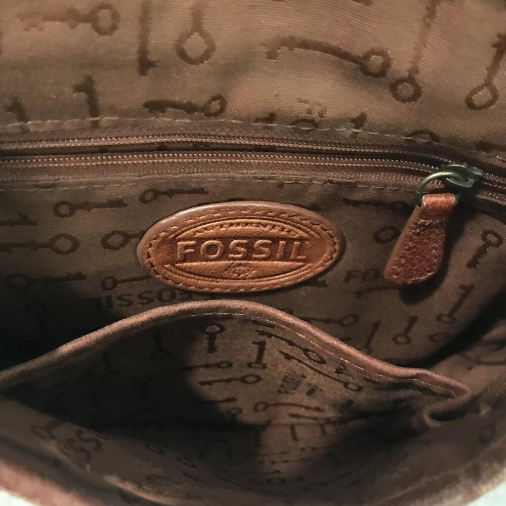 Fossil Crossbody Bag‎ Womens Brown Leather Turnlock Key Charm Pocket Organizer - Picture 7 of 11